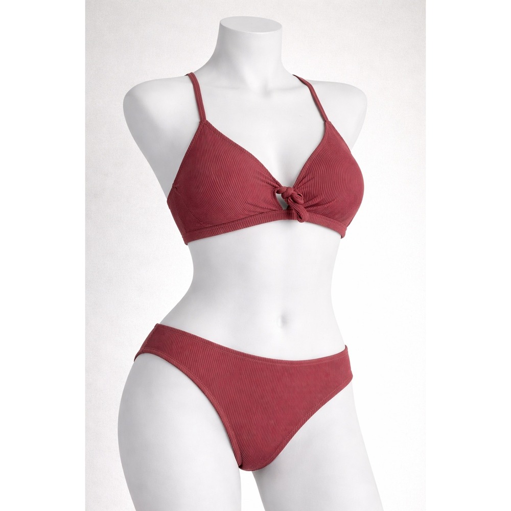 Cupshe Ribbed Knotted Front Bikini Set Dusty Rose Mauve Two‎ Piece Swimsuit M